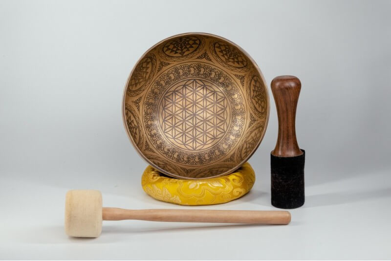 Flower of Life, Sri Yantra & Vajra Fine Carved Singing Bowl