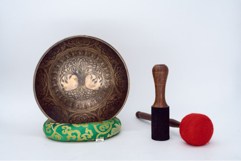 Fine Carved Singing Bowl with Tree of Life Mantra & Vajra