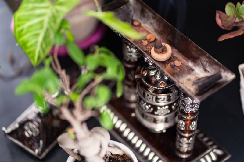 Tibetan Prayer Wheel with Incense Holder and Astamangal Symbols – Om Mani Padme Hum