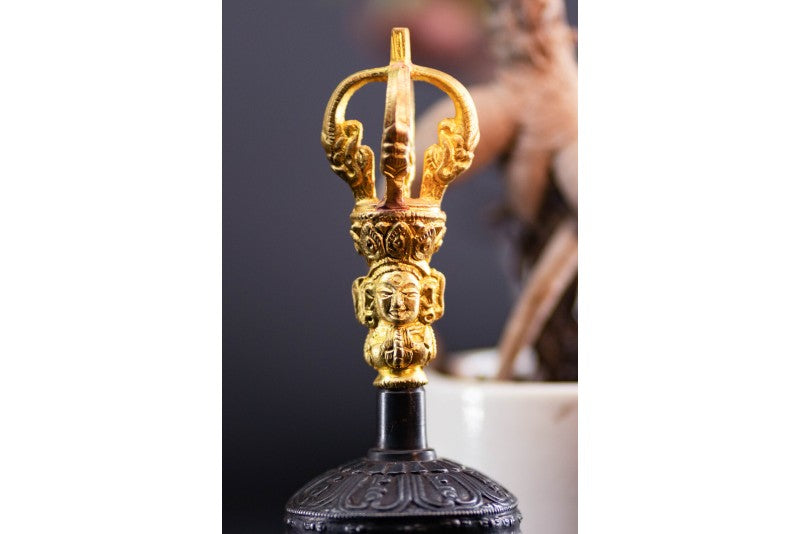 Black Antique Tibetan Bell with Vajra (Dorje)
