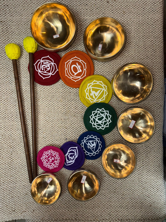 天使金銀手工頌缽配件套裝|附七輪頌缽坐墊+棒棒敲槌