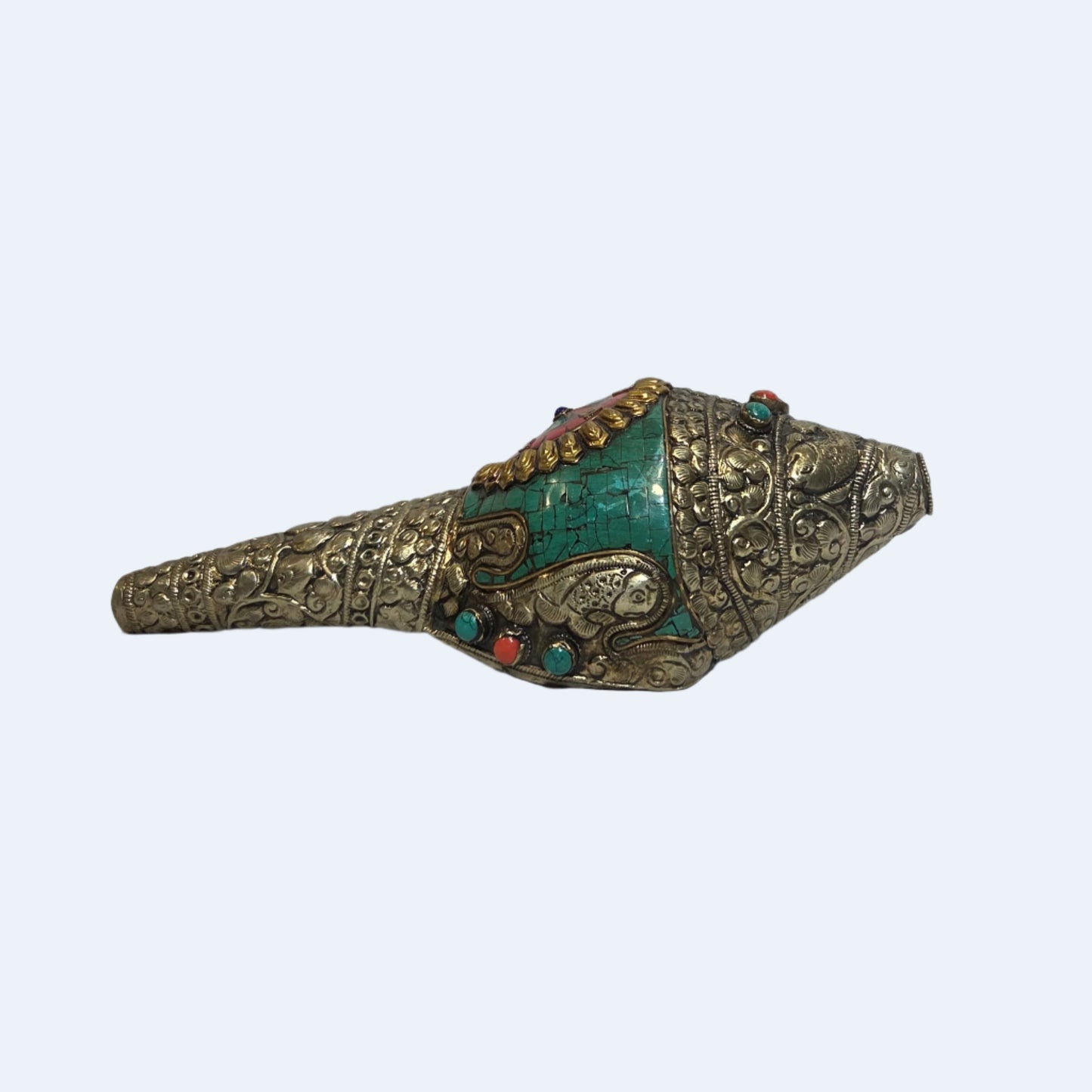 百年古董銀飾右旋法螺（Shankha）