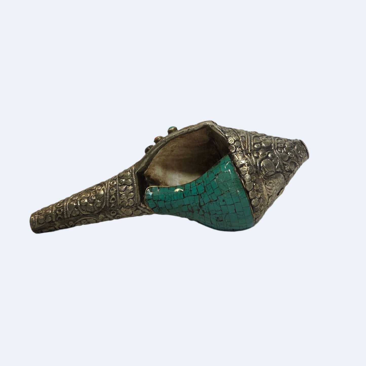 百年古董銀飾右旋法螺（Shankha）