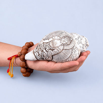 Buddha Carved Shankha High-Quality (Sacred Conch Shell)