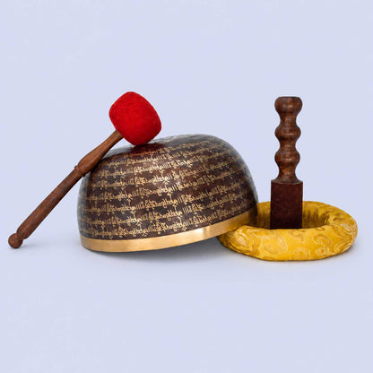 Buddha Carved Singing Bowl with Mantra