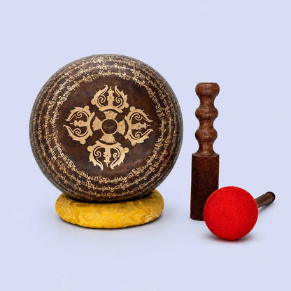 Buddha Carved Singing Bowl with Mantra