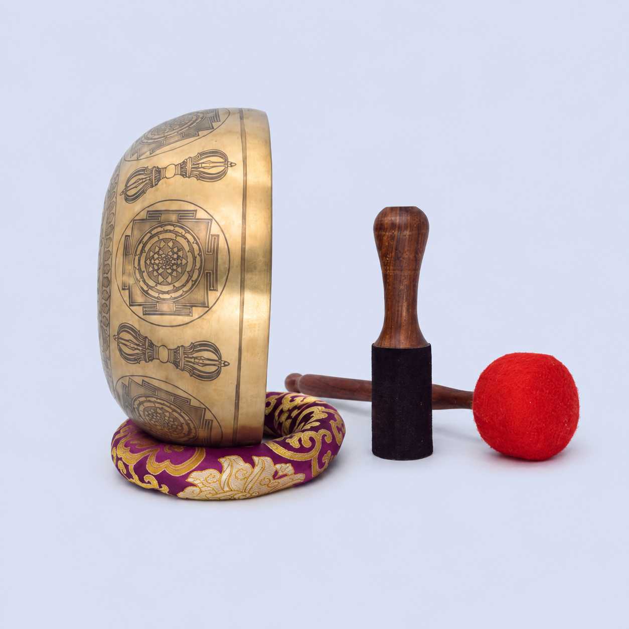 Fine Carved Singing Bowl with Seven Chakra, Vajra & Shree Yantra