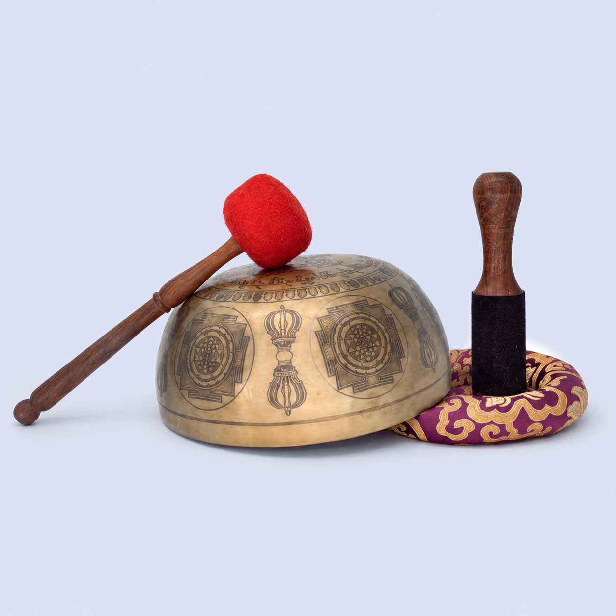 Fine Carved Singing Bowl with Seven Chakra, Vajra & Shree Yantra