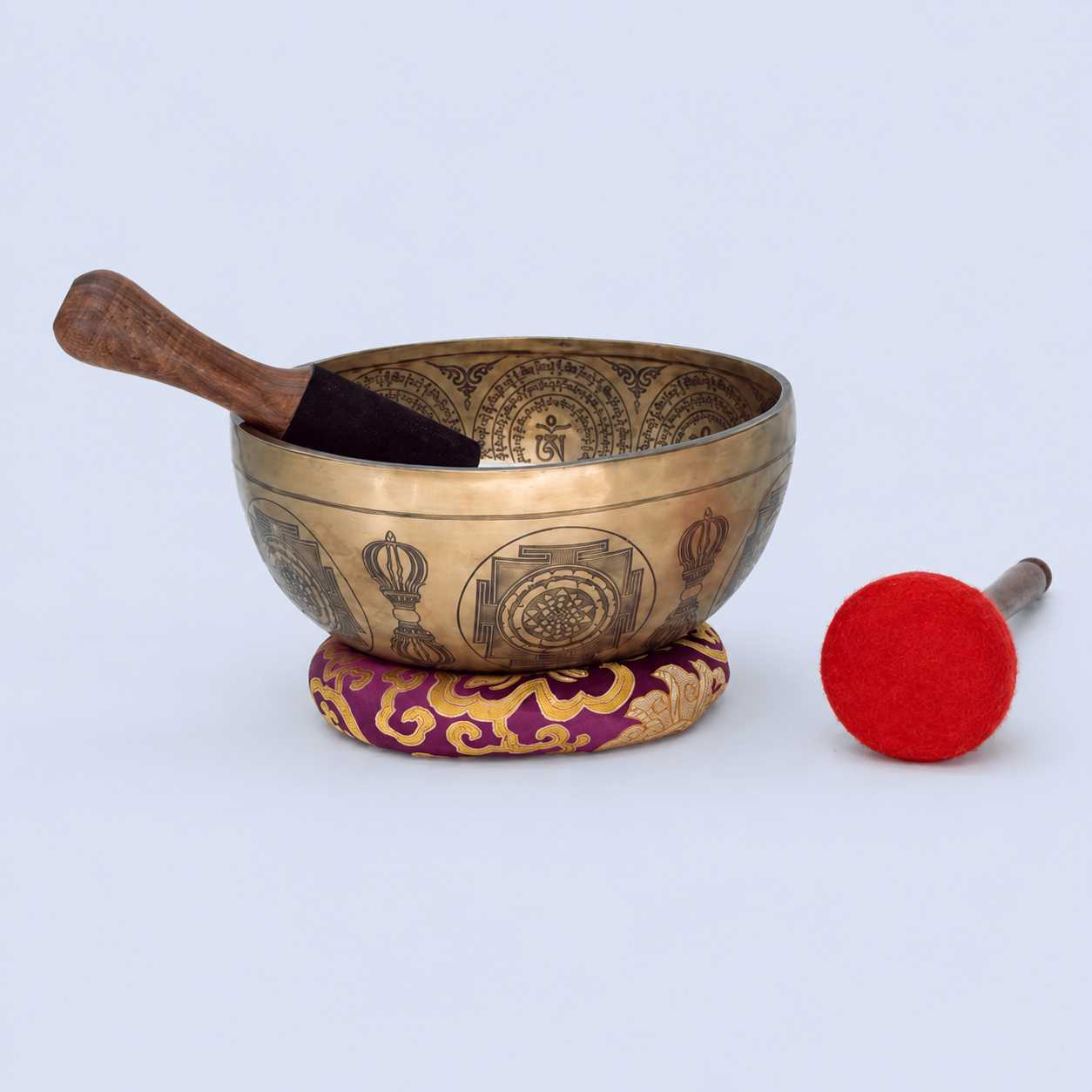 Fine Carved Singing Bowl with Seven Chakra, Vajra & Shree Yantra