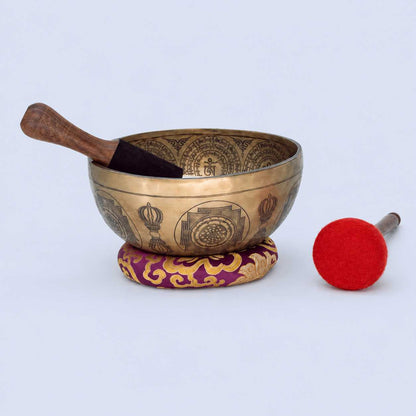 Fine Carved Singing Bowl with Seven Chakra, Vajra & Shree Yantra