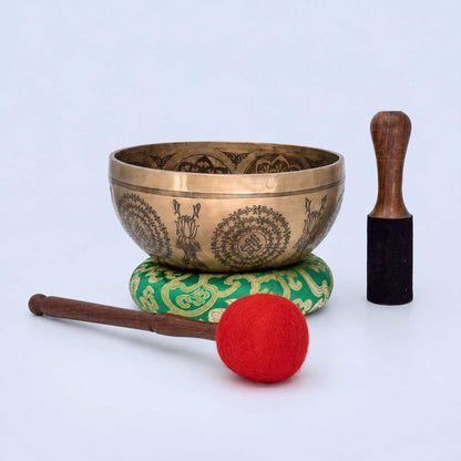 Fine Carved Singing Bowl with Tree of Life Mantra & Vajra