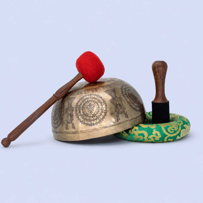 Fine Carved Singing Bowl with Tree of Life Mantra & Vajra