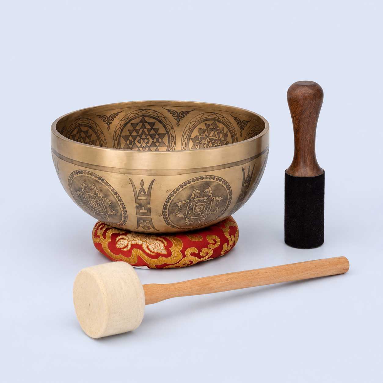 Flower of Life, Sri Yantra & Vajra Fine Carved Singing Bowl