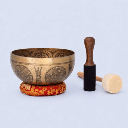 Flower of Life, Sri Yantra & Vajra Fine Carved Singing Bowl