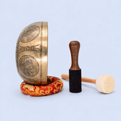 Flower of Life, Sri Yantra & Vajra Fine Carved Singing Bowl