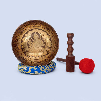 Green Tara Carved Singing Bowl