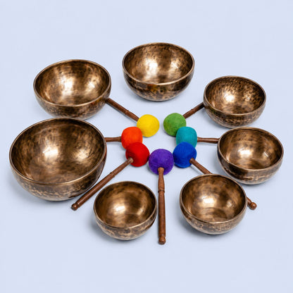 Professional Tiger Antique Chakra Healing Singing Bowl Set
