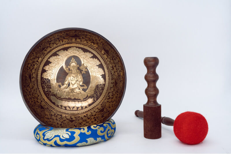 White Tara Carved Singing Bowl