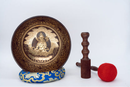 White Tara Carved Singing Bowl