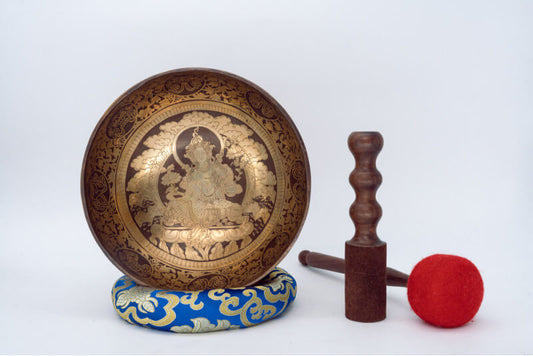 Green Tara Carved Singing Bowl