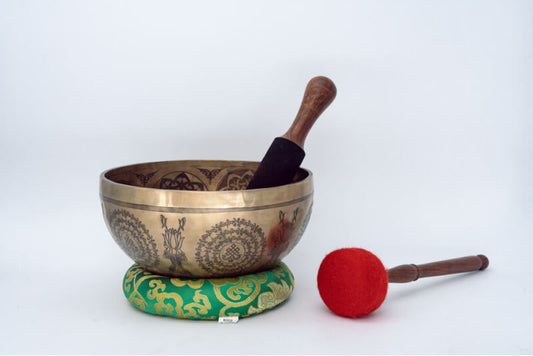 Fine Carved Singing Bowl with Tree of Life Mantra & Vajra