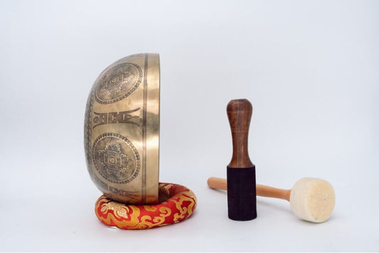 Flower of Life, Sri Yantra & Vajra Fine Carved Singing Bowl