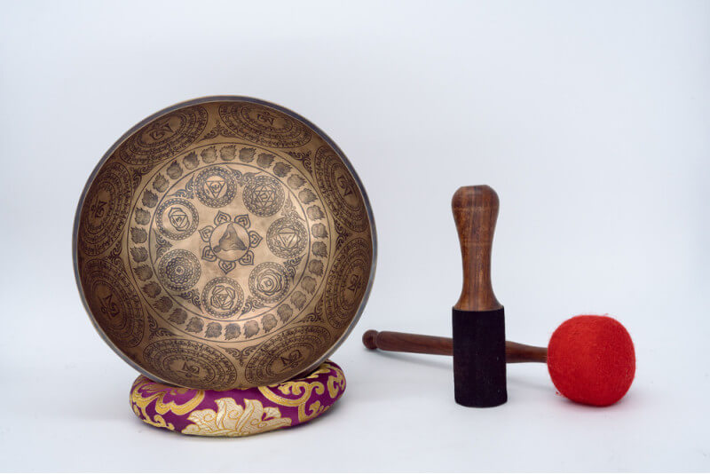 Fine Carved Singing Bowl with Seven Chakra, Vajra & Shree Yantra