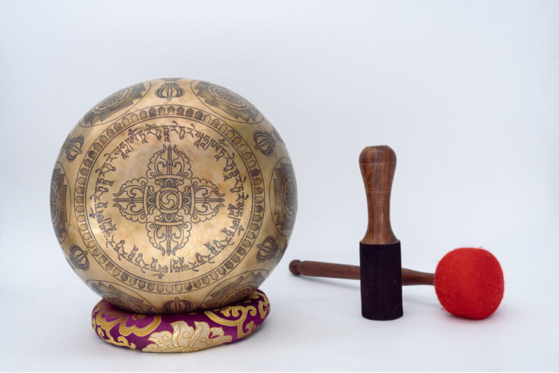 Fine Carved Singing Bowl with Seven Chakra, Vajra & Shree Yantra