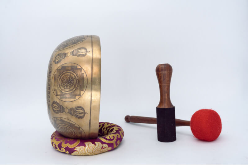 Fine Carved Singing Bowl with Seven Chakra, Vajra & Shree Yantra