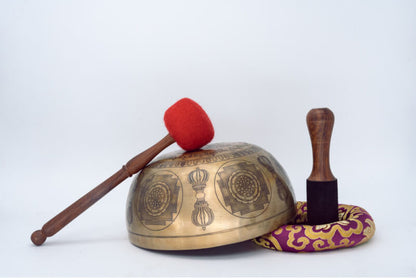Fine Carved Singing Bowl with Seven Chakra, Vajra & Shree Yantra