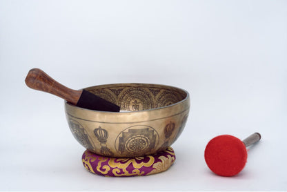 Fine Carved Singing Bowl with Seven Chakra, Vajra & Shree Yantra