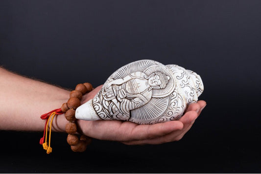 Buddha Carved Shankha High-Quality (Sacred Conch Shell)
