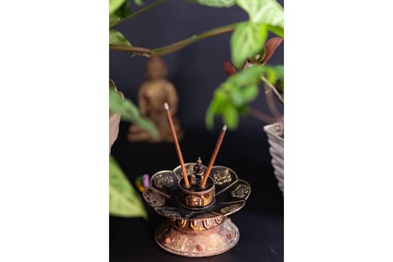 Tibetan Incense Burner with Buddha Statue