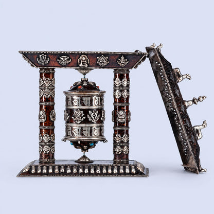 Tibetan Prayer Wheel with Incense Holder and Astamangal Symbols – Om Mani Padme Hum