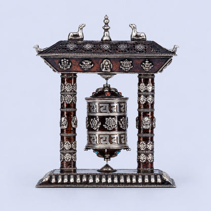 Tibetan Prayer Wheel with Incense Holder and Astamangal Symbols – Om Mani Padme Hum