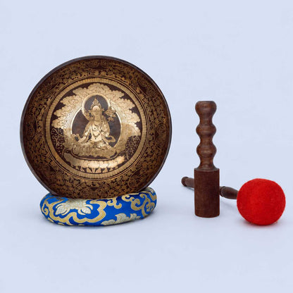 White Tara Carved Singing Bowl