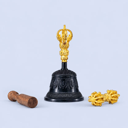Black Antique Tibetan Bell with Vajra (Dorje)