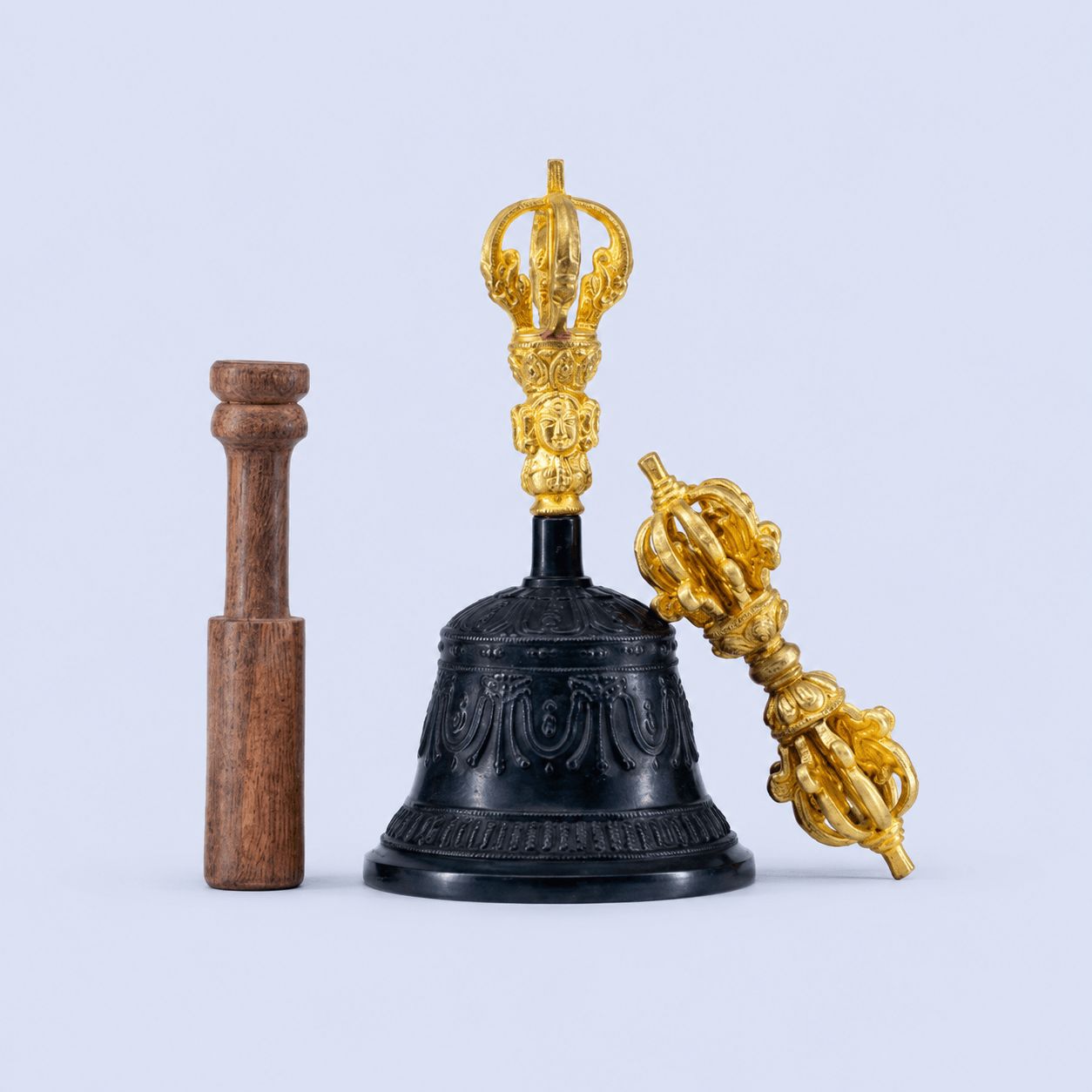 Black Antique Tibetan Bell with Vajra (Dorje)