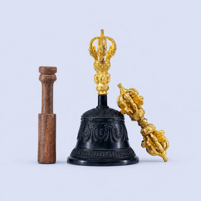 Black Antique Tibetan Bell with Vajra (Dorje)