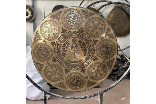 Handmade Tibetan Gong with Planetary Symbols – Authentic Nepalese Sound Healing Gong