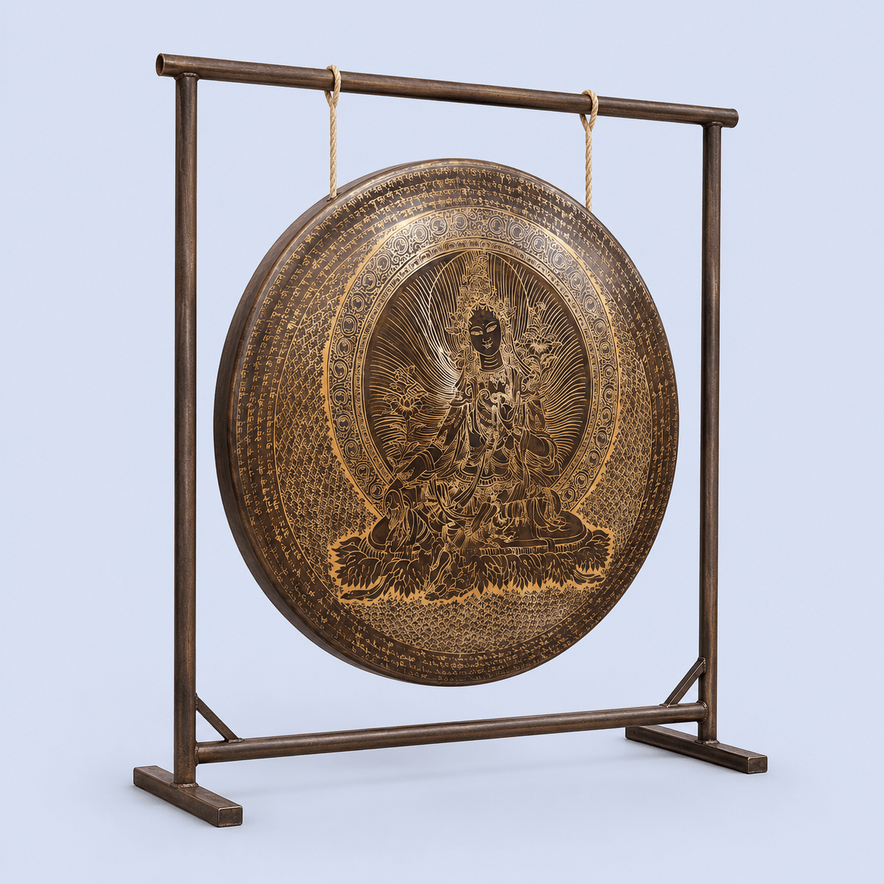 Handmade Tibetan Gong with Green Tara and Mantra – Authentic Nepal Sound Healing Gong