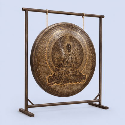 Handmade Tibetan Gong with Green Tara and Mantra – Authentic Nepal Sound Healing Gong