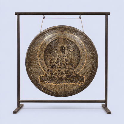 Handmade Tibetan Gong with Green Tara and Mantra – Authentic Nepal Sound Healing Gong